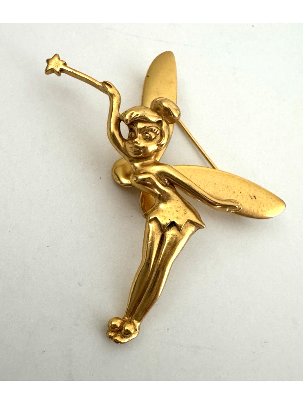 Disney Tinker Bell Pin Polished Gold-Tone Metal Sculpted Fairy Figure Brooch